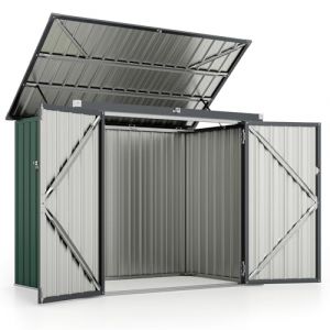 GOPLUS 1,51m&sup2; Abris de Jardin en M&eacute;tal Galvanis&eacute; Ext&eacute;rieur, Cache Poubelle, R&eacute;sistant aux Intemp&eacute;rie,Couvercle Relevable, 2 Portes Verrouillable, Structure Renforc&eacute;e, 1,97m&sup3;,172x100x129cm (Vert) (Augenstern24, neuf)