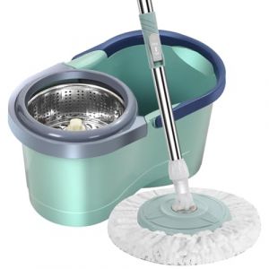 Evember Vadrouille Rotative avec Essoreuse, Vadrouille Rotative avec Seau, Serpill&egrave;re Seau Essoreur, Serpill&egrave;re avec T&ecirc;te Amovible, Kit Complet Lavage Sol, Balai Et Seau &Agrave; P&eacute;dale (Evenlyao, neuf)