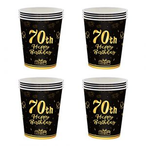 Gobelets Jetables Anniversaire Kit Vaisselle Jetable Homme/Femme, D&eacute;coration Noire et Or (YUMU-EU, neuf)