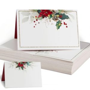 50PCS Marques Place de Noël Porte Nom de Table en Papier de Noël Cartes de Table avec Motif Fleur de Noël Décoration pour Mariage Noël Fête Anniversaire (nychuangtuo, neuf)
