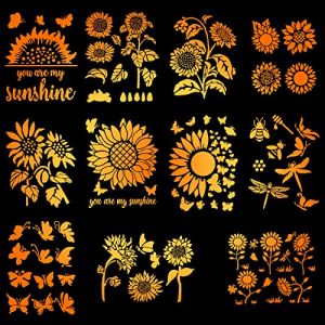 Winmany Lot de 11 Pochoirs pour Peinture - Pochoir de Tournesol Dessin R&eacute;utilisable - Pochoir &agrave; Jour pour Peinture, Bricolage sur Bois, Mur, D&eacute;coration de la Maison (winmany, neuf)