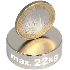 Aimant rond Disque magnétique Ø 30 x 10mm Néodyme N45 (NdFeB) Nickelé - Force d'adhérence 22 kg - Aimant circulaire en Néodyme super puissant (Aimants Magnosphere, neuf)