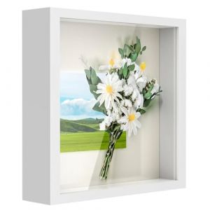 Anhow 3D Cadre Boîte 15x15 cm (5.9x5.9 Pouce), 1pcs Cadre 3D Profond avec Vitre Transparente Incassable pour Fleurs, Souvenirs, Diamond Painting - 3cm Profondeur/Blanc (Anhow Direct, neuf)