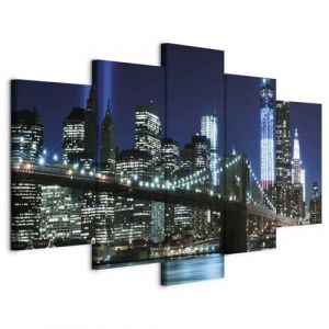 B&D XXL - Tableau décoratif moderne 200x100 cm - Impression sur toile colorée - Décoration murale pour salon et chambre - Bleu blanc - Ville l'architecture urbain new york etats-unis 030211-36 (murando, neuf)