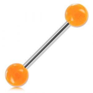 Inoki - Barbell de langue boules acrylique unies - Jonc/Tige 1.6 mm, Long. int. 14 mm, Boule 5 mm - Orange (INOKI PIERCING, neuf)