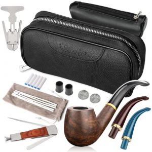 Scotte Pipe à tabac en cuir de poirier, accessoires pour pipe à tabac (racloir/support/élément filtrant/boule filtrante/petit sac/boîte) (noir 2) (KUHIGH, neuf)