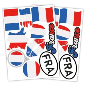 Finest Folia Lot de 2 autocollants A4 drapeau pays sticker drapeau pays flag pour voiture moto sticker drapeau pays autocollant auto-adh&eacute;sif r&eacute;sistant &agrave; la pluie R217 (17 France) (Finest-Folia, neuf)