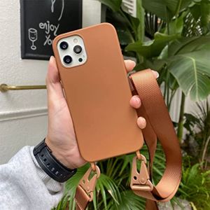 Emlivi Coque de protection pour iPhone 15 - Coque cha&icirc;ne, avec bandouli&egrave;re en nylon - En silicone TPU liquide - Avec cordon de suspension, bande &eacute;l&eacute;gante - Pour iPhone 15 - Marron (Emlivi, neuf)