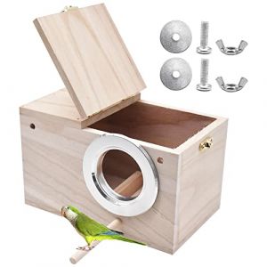 Qixuer 1 Pi&egrave;ces Bird House Elevage Bo&icirc;te, Bo&icirc;te de Nids d'oiseaux en Bois Bo&icirc;te de Nids d'oiseaux pour Perruches Calopsittes Bo&icirc;te de Cage de Voli&egrave;re pour Conake Perch Ins&eacute;parables Cockatiel (Qixuer, neuf)