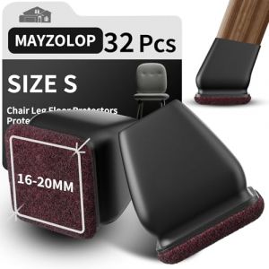 MAYZOLOP 32 Pièces Protege Pied de Chaise en Silicone, 0.75in Noire Tampon Chaise pour Pieds inclinés, Bouchons de Pieds de Chaises avec Tampons en Feutre,Pas de Rayures, Pas de Bruit (MAYZOLOP-FR, neuf)