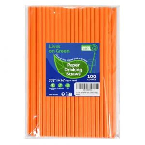 Lives on Green Lot de 100 pailles en papier solides orange de 19,7 cm sans emballage pour cocktail, bar, restaurants, eau, jus, soda (Lives on Green, neuf)