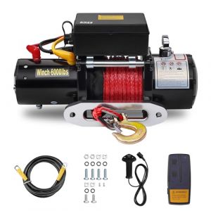 TEENO Treuil électrique 12V, Traction Jusqu'à 6000 LB / 2722 kg, Treuil de Corde Synthétique sans Fil télécommandé,Corde de Traction en Nylon Rouge,Télécommande sans Fil 30m et Télécommande Limitée (TRIGGIVETA, neuf)