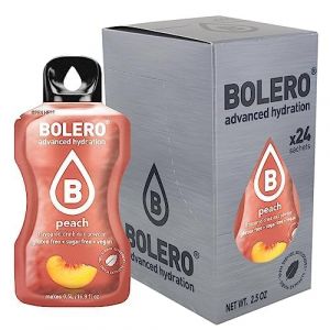 Bolero PEACH 24x3g | Jus en poudre sans sucre, &eacute;dulcor&eacute; &agrave; la st&eacute;via + vitamine C | pour enfants et sportifs | sans gluten, v&eacute;g&eacute;talien | saveur de p&ecirc;che (Bolero Adria, neuf)