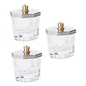 SAFIGLE 3 pi&egrave;ces Bol Verre Cristal Octogonal avec Couvercles Inox pour Manucure M&eacute;lange Liquide Acrylique et R&eacute;cipient pour Nail Art (Grand Di, neuf)