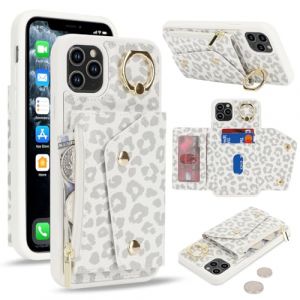 Lipvina Coque pour iPhone 11 Pro Max avec Portefeuille Porte-Cartes de cr&eacute;dit et Fermeture &eacute;clair - Housse Portefeuille Pratique avec Fentes pour Cartes de cr&eacute;dit - L&eacute;opard Blanc (Machan-US, neuf)