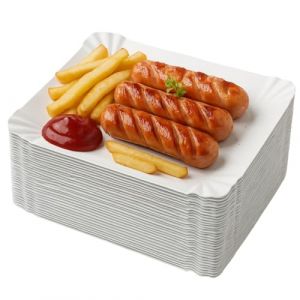 Pakomat Plateaux en papier 14 x 20 cm 50 pièces assiettes jetables, assiettes à dessert rectangulaires, assiettes en carton stables, assiettes en carton respectueuses de l'environnement (Pakomat, neuf)