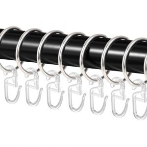 50 Pi&egrave;ces Anneaux de Rideaux en M&eacute;tal avec 50 Pi&egrave;ces Crochets de Rideau, Anneaux de Rideau de Douche Curtain Rings pour Fen&ecirc;tre Porte Douche, 32 mm de Diam&egrave;tre Int&eacute;rieur - Argent (Xiy, neuf)