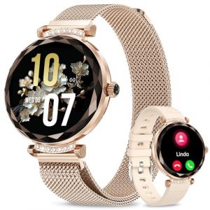 Fitonme Montre Connectée Femme，Appel Bluetooth, Montre Connectée étanche IP68 à écran Tactile AMOLED De 1,19 Po, 100+ Mode Sport，SpO2/Tensiomètre/Moniteur De Pouls/De Sommeil, pour iOS/Android Or (Fitfor, neuf)