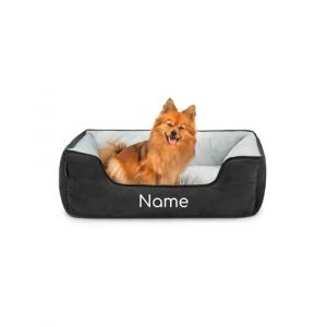 lionto Lit pour Chien 2-en-1 avec entrée Confortable, Couchage Douillet réversible pour Chiens et Chats, 80x60 cm, Coussin pour Chien en suédine Facile d'entretien, Noir/Gris (avec nom imprimé) (dibea, neuf)