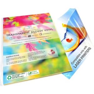 Lot de 20 feuilles A4 imperméables transparentes en vinyle brillant autocollant de haute qualité, imprimables au laser (Evergreen Goods Ltd, neuf)