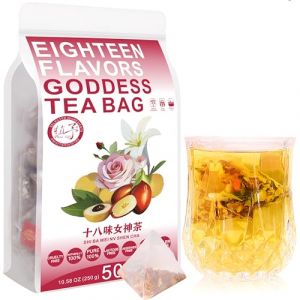 Plant Gift Eighteen Flavors Goddess Tea Bag 8.81oz (5g*50bags) orge, cuir vieilli, baies de Goji, pissenlit, gard&eacute;nia, aub&eacute;pine, Chine pure et naturelle, m&eacute;lange de sant&eacute; th&eacute;, th&eacute; Floral 250g 十八味女神茶 (PlantGift, neuf)