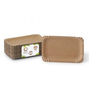 BIOZOYG Assiette en carton carr&eacute;e 50 pi&egrave;ces I Assiette &agrave; snack de couleur naturelle biod&eacute;gradable I Bol en papier &agrave; frites 10 x 16 cm rectangulaire (BIOZOYG, neuf)