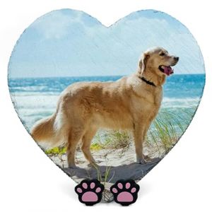 AIGAT Plaque Commémorative Personnalisée en Forme De Coeur 25 X 25 cm avec Support De Patte pour Chat, Chien, Pierre Tombale en Ardoise - Image Complète (AIGAT, neuf)