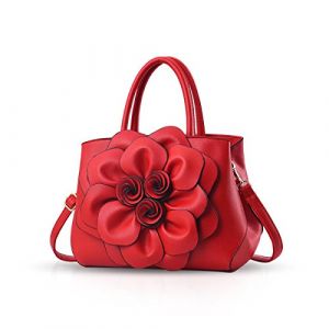 NICOLE & DORIS Sac à Main Femme Mode en PU Cuir - Petit Sac Bandoulière Chic Avec des Fleurs Rouge (LOTSLOT OÜ, neuf)