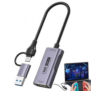 Carte d&rsquo;Acquisition vid&eacute;o Double Interface USB A et C, Adaptateur HDMI vers USB 3.0, entr&eacute;e 4K 60 Hz et Enregistrement 1080 P, Plug & Play pour Jeux, Streaming, vid&eacute;oconf&eacute;rence, Couleur Gris (JieKaiJuBao, neuf)
