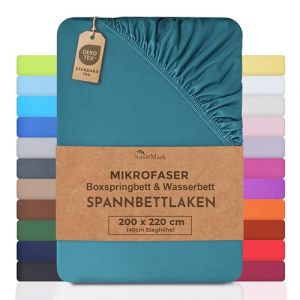 NatureMark Drap-housse en microfibre pour lit à sommier tapissier et pour lit à eau - 200 x 220 cm - Hauteur de bonnet 40 cm - 200 x 220 cm - 100 % polyester - Bleu pétrole (cottonrich, neuf)