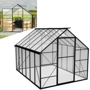 LZQ Serre de jardin en aluminium avec fondation 310 x 250 x 205 cm avec porte coulissante et lucarne, serre de jardin, r&eacute;sistante &agrave; l'hiver, pour l'&eacute;levage de tomates (8 x 10 ft) (Anning Home, neuf)