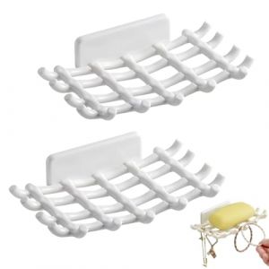 LEPZUR2 Porte-Savons &agrave; Grille, Porte-Savons de Salle de Bain avec Trous de Drainage, sans Percer, Adapt&eacute; pour Salle de Bain, Lavabo et Baignoire (Blanc) (GloriseGO, neuf)