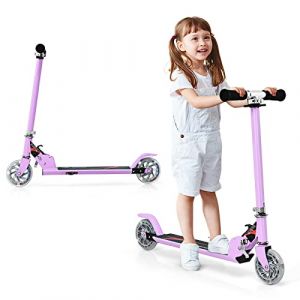 GYMAX Trottinette Enfants Pliable 4-10 Ans, Hauteur Réglable 63-73-87CM, 2 Roues Lumineuses, Frein Arrière, Charge Max 70 KG (Violet éclair) (GYMAX EU, neuf)