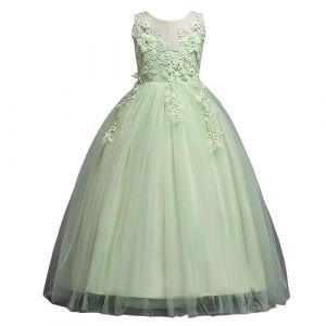 DISSA Robe pour Filles Princesse Vert sans Manche Robes de Bal Tulle Robe de Soir&eacute;e de Mariage Enfants Dentelle 11-12 Ans,D832 (Fivebee Fashion, neuf)