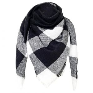FIFTHAVE &Eacute;charpe Femme Homme Ch&acirc;le Cachemire Ecossaise Mode Ponchos Plaid Foulards Automne Hiver Oversize Cape Glands Scarf Carreaux Chaud Carr&eacute;e Souple &Eacute;tole Couvertures Noir blanc (Ysqtech, neuf)