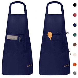 Viedouce 2 Pack Tabliers de Cuisine Etanche,Tablier R&eacute;glable avec Poches pour Cuisine Familial, Restaurant Jardin Barbecue &eacute;cole Caf&eacute; Tablier pour Chef Boulanger Serveurs Serveuse, Marine (Viedouce Europe, neuf)