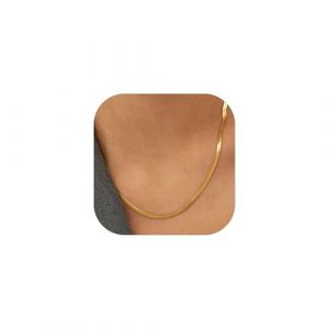 FOCALOOK Collier Cha&icirc;ne Femme 45cm Maille Miroir Plaqu&eacute; Or Jaune 3mm de Large Ras du Cou pour Fille (FOCALOOK JEWELLERY, neuf)