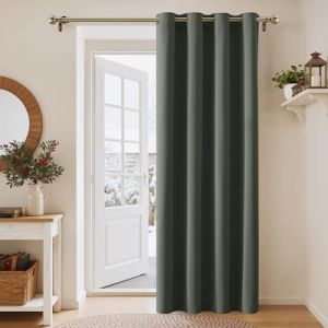 PONY DANCE Rideau Porte D&eacute;coration de Fen&ecirc;tre Isolation Thermique Draperies avec Oeillets pour Enfant B&eacute;b&eacute;s Adulte Chambre, Largeur 132 x Hauteur 210cm, 1 Panneau, Vert Gris (RYB HOME EU, neuf)