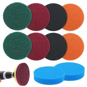 JaneYi 8 pi&egrave;ces Tampons &agrave; R&eacute;curer &Eacute;ponge de Nettoyage et 2 pi&egrave;ces Disque Mousse Polissage 125mm Eponge Abrasive Bois M&eacute;tal Eponge Abrasif Carrosserie pour Ponceuse Perceuse (MYaoYB, neuf)