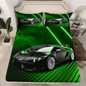Homewish Drap Housse 90x190 Enfant Garçon Voiture de Course, Drap-Housse 1 Personne Voiture de Sport Extrême, Drap de Lit Voiture de Sport À Grande Vitesse, Housse de Matelas Vert Brun (Suzhou yiyanyun e-commerce Co., Ltd, neuf)