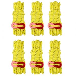 TRIWONDER Corde de Tente R&eacute;fl&eacute;chissante 4 m Corde en Nylon Diam&egrave;tre 4 mm Ficelle avec Tendeur pour Camping Randonn&eacute;e B&acirc;che Auvent (A - Jaune(&Phi;4mm) - 6 Pi&egrave;ces) (TRIWONDER (FR), neuf)