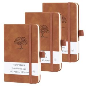 HOMEMARS Carnet de Notes, Petit Cahier, 3 Paquet, Cahier de Note, Carnet de Voyage, 14.4 cmx9.6cm, Marron, 192 Pages Chacune, Couverture Rigide, Motif d'arbre en Relief, Cuir v&eacute;g&eacute;talien (Homemars Direct, neuf)