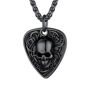 U7 Collier Homme Plectre Crâne Noir Chaîne Pendentif Médiator Tête de Mort Hip Hop Style - Collier Tête de Mort Homme (HMDEU, neuf)