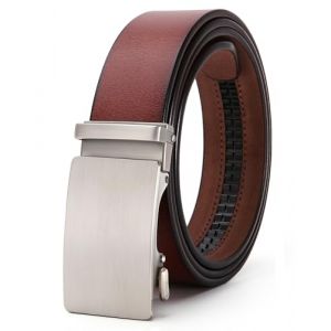 Nelbons Ceinture &agrave; cliquet en cuir pour homme avec boucle coulissante, bordure pour s'adapter &agrave; une largeur de 3,5 cm, Z-rouge marron, 44W (GTS-FR, neuf)