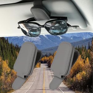 TIESOME Porte-lunettes de soleil pour voiture, 2 pi&egrave;ces Porte-lunettes pour pare-soleil de voiture en cuir magn&eacute;tique Porte-lunettes &agrave; clip pour pare-soleil Organisateur de pare-soleil Porte-lunettes (Tmiao, neuf)