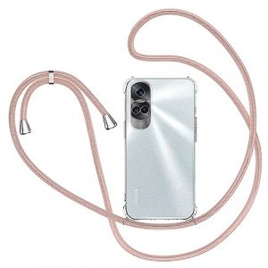 XTCASE Coque pour Honor 90 Lite 5G avec Cordon, Etui avec Collier - Tour de Cou Lanière en Corde - Transparente Silicone Housse avec Cordage Lanyard Case, Or Rose (XTCASE, neuf)