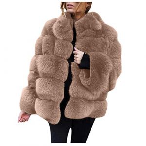 YOSUWOAI Manteau en fourrure pour femme &agrave; manches longues en fausse fourrure Manteau d'hiver en fausse fourrure Veste d'hiver chaude en fausse fourrure V&ecirc;tements d'ext&eacute;rieur Couleur unie Manteau (LDeianp, neuf)