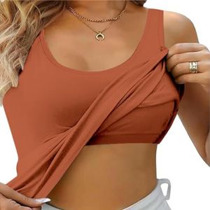 Top avec Soutien Gorge Intégré, Femme débardeur avec Soutien-Gorge Bretelles Fines Rembourré Camisole Tanks Camisole Intégré Soutien-Gorge Réglable Spaghetti Body Gainant pour Yoga (Rouge brique, XL) (Muessnew, neuf)