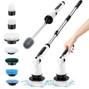 Leebein Brosse Nettoyage Électrique Rotative, Brosse Rotative Nettoyage avec 8 Têtes de Brosse Remplaçables & Brosse à Toilette, Tige Extension Réglable & 6 Angles, pour Salle de Bain/Toilette (Leebein, neuf)