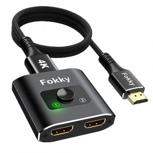 Fokky Switch HDMI 4K 60Hz Splitter, Bidirectionnel Commutateur Hdmi avec 【1M(3.3ft) HDMI 2.0 Câble】 1 Entrée 2 Sorties (Noir, avec 1M de câble) (JelenaDarbi, neuf)